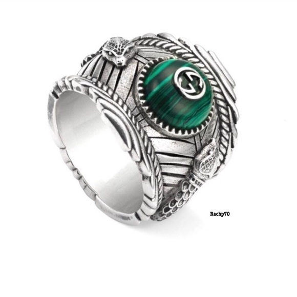 New Authentic Gucci GG Malachite Snake Ring - Picture 6 of 10